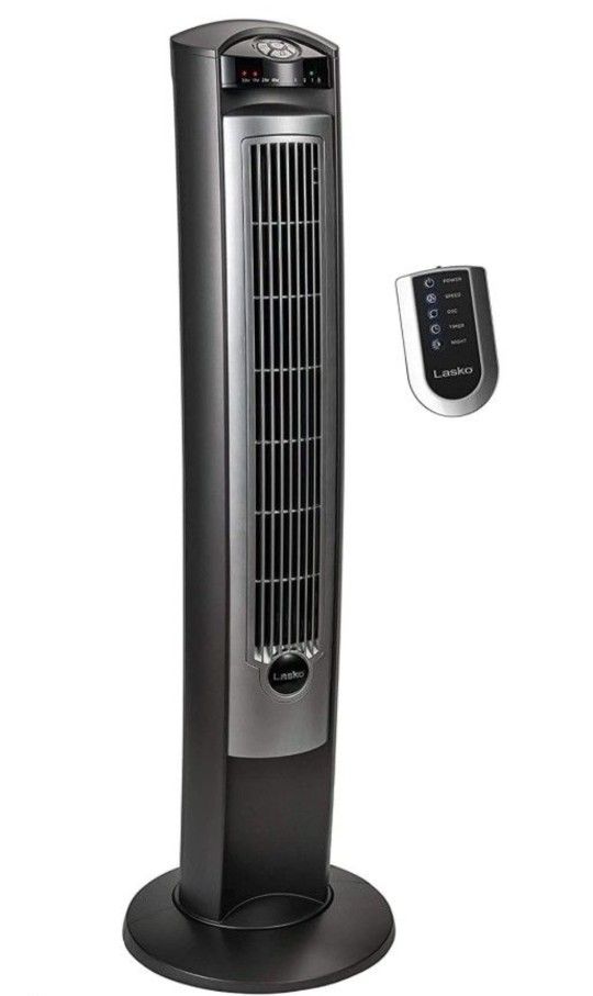 Lasko Oscillating Tower Fan with Remote, Quiet Floor Fans for Bedroom, 42", Silver T42951