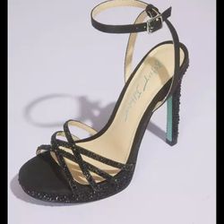 BETSEY JOHNSON Women's 7.5  Platform Sparkly Black Heels Wedding/Cocktail Party