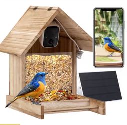 Wooden Wild Smart Bird Feeder with Camera 1080P HD Solar Powered AI Identify Seed Feeder