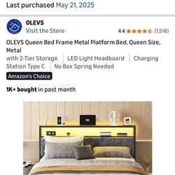 Queen Bed Frame With LED Lights And Outlets 