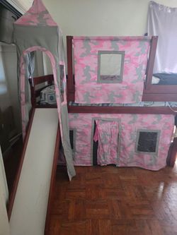 Kids Loft Bed with Slide and Play Tent