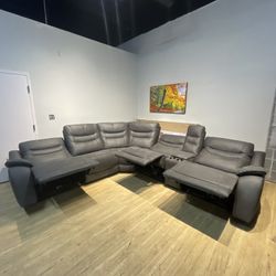 Fabric Dark Gray Recliner Sectional Couch
