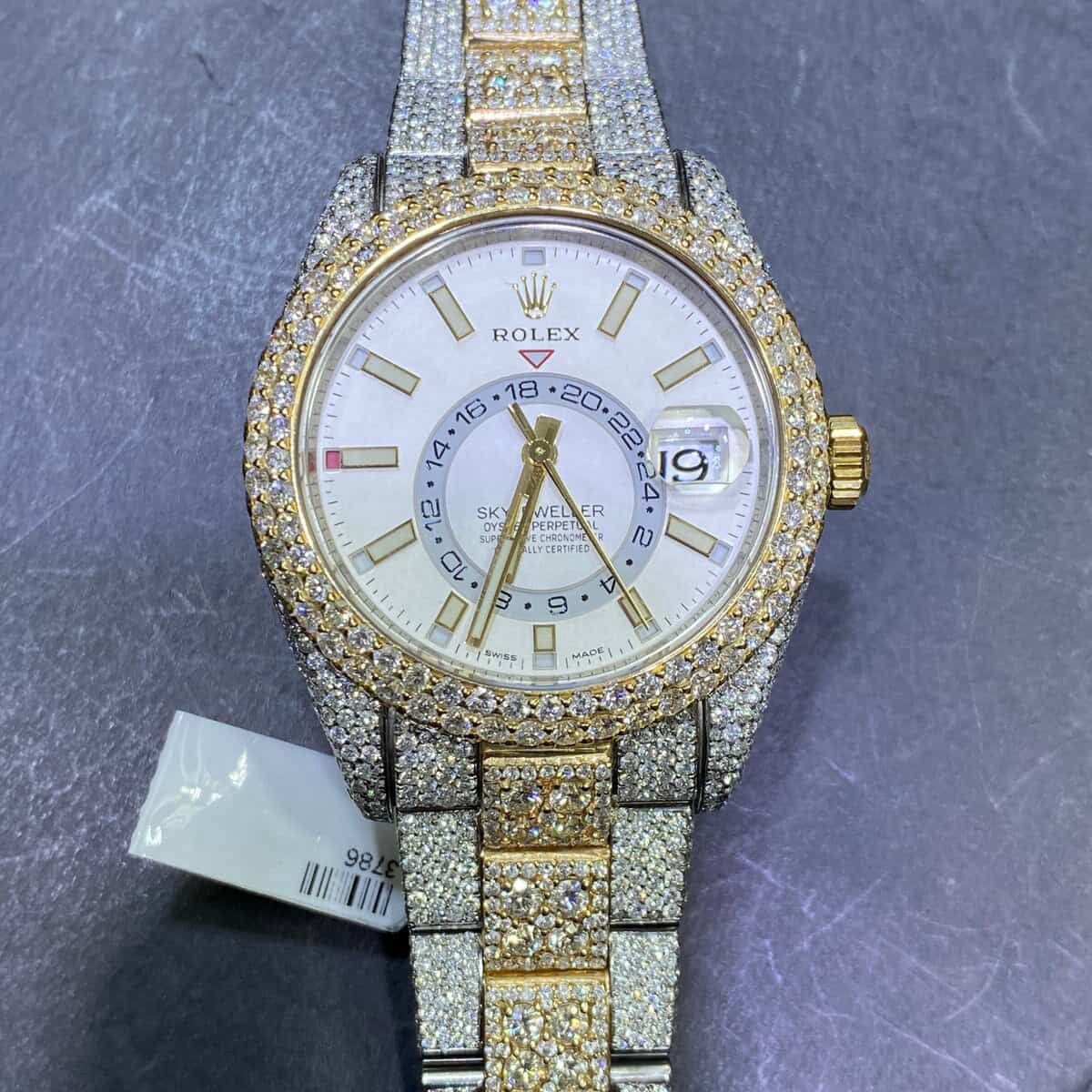 Super Iced 42mm Rolex "Bust Down" Sky Dweller with 37 cts of VVS1 Stones Stone Shape: Round Brilliant Cut → Stone Weight: 29 CT Ct Approx. - Stone