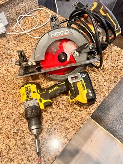 DeWalt drill, rigid miter saw