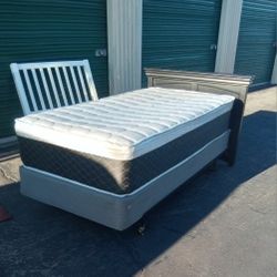 TWIN BED FRAME WITH BOX SPRING AND MATTRESS 