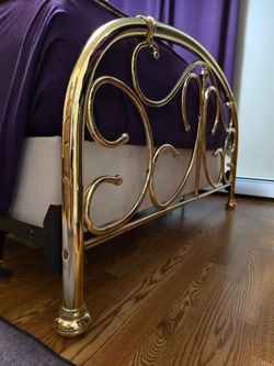 Queen brass bed, ornate, original lacquer intact