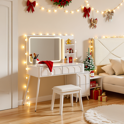 Aalena Modern Vanity Table Set with LED Lighted Mirror