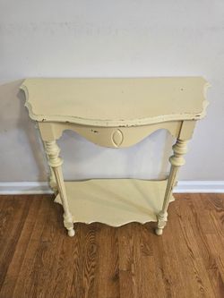 Vintage Distressed Solid Wood Demilune Console Table