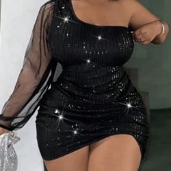 Plus Elegant Party Sequin Mesh Dress