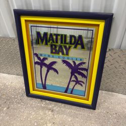 Vintage 1980s Matilda Bay wine cooler advertising mirror … 19” x 16” framed ready to hang … $30