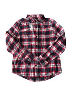 The Children's Place boys red white and blue plaid button down flannel shirt M