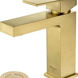 Brushed Gold Bathroom Faucet Single Hole, Oakland Modern Bathroom Sink Faucet Single Handle Vanity Faucet with Pop up Drain Assembly Supply Line