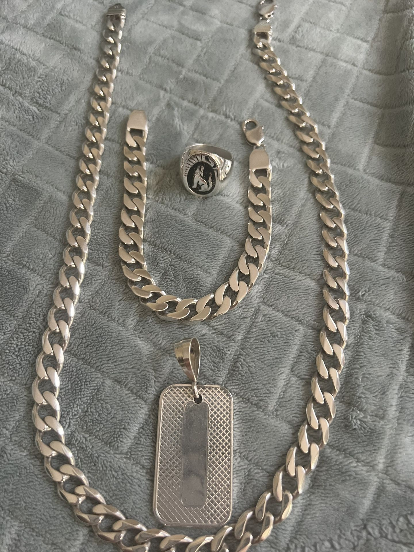 Cuban Chain Bracelet With Rings Solid Silver