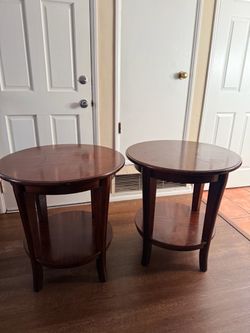 Set of 2 Round Side Tables (Dark Brown) FOR SALE!