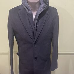 Deniko Coat 2 Button Front Black Lapel 7/8 Length 