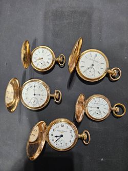 Lot of 5 Antique Gold-Tone Pocket Watches