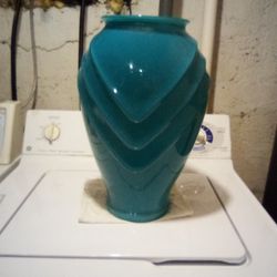 Lg Art Deco Blue Flower Vase Scalloped Height 16inches 