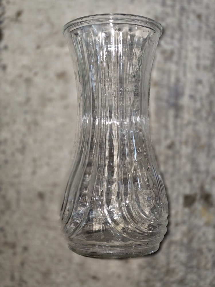 Vintage Hoosier Clear Glass Vase USA Made 8.5"tall Ribbed Stripe 4087 B
