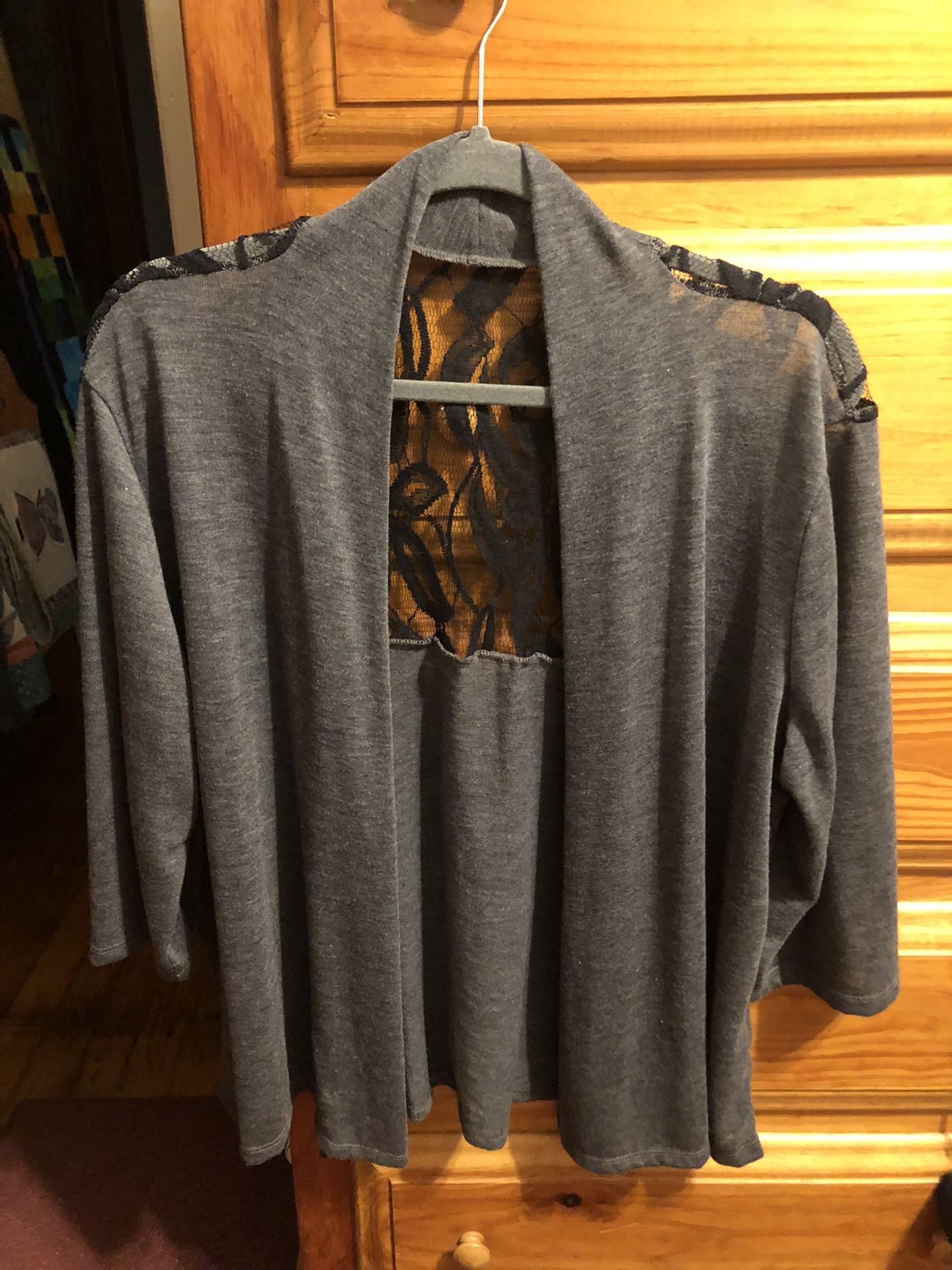 Grey Coverup With Black Lace Insert