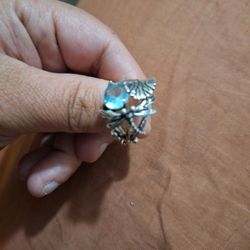 Ring With Dragonfly On It With Leafs 🍃 And A Light Blue Stone