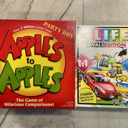 Board games / card games: Apples to Apples party box and Life Rivals edition. Good used condition. 