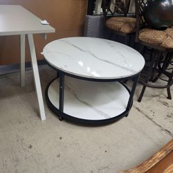 2-tier round coffee table faux marble