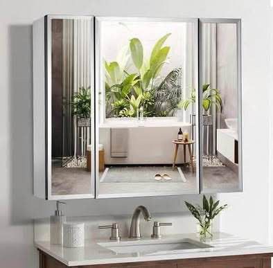New Movo Triple Doors Medicine Cabinet w/ Mirror 36 X 26 Aluminum Bathroom Medicine Cabinet