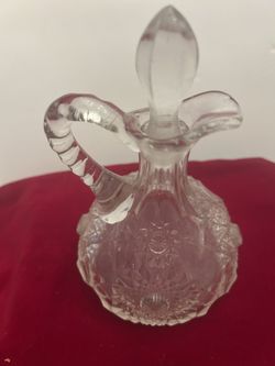Vintage Handled Diamond Cut Glass Decanter