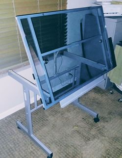Adjustable Glass Top Drafting Table Art Desk on Wheels