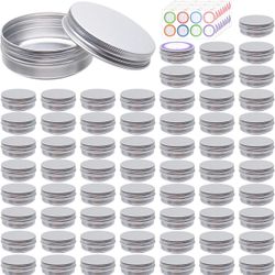 64Pack 2oz Aluminum Tin Jars, Metal Round Tins with Screw Lid for Lotion Bars, Balms, Cream, Salve, Spices, Toiletries 