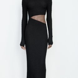 Zara Sexy Black Textured Long Sleeve Cut-Out Dress Size Small NEW with Tags 