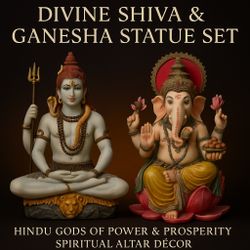 Lord Shiva & Ganesha Statue Set Hindu God Decor Meditation Altar Resin figurines