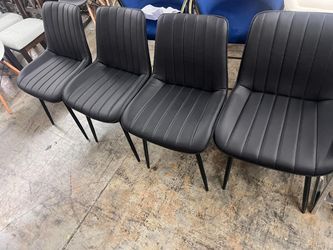 Modern Dining Chairs Set of 4, Faux Leather Upholstered Kitchen Chairs with Metal Legs, Armless Accent Chairs for Dining Room, Black