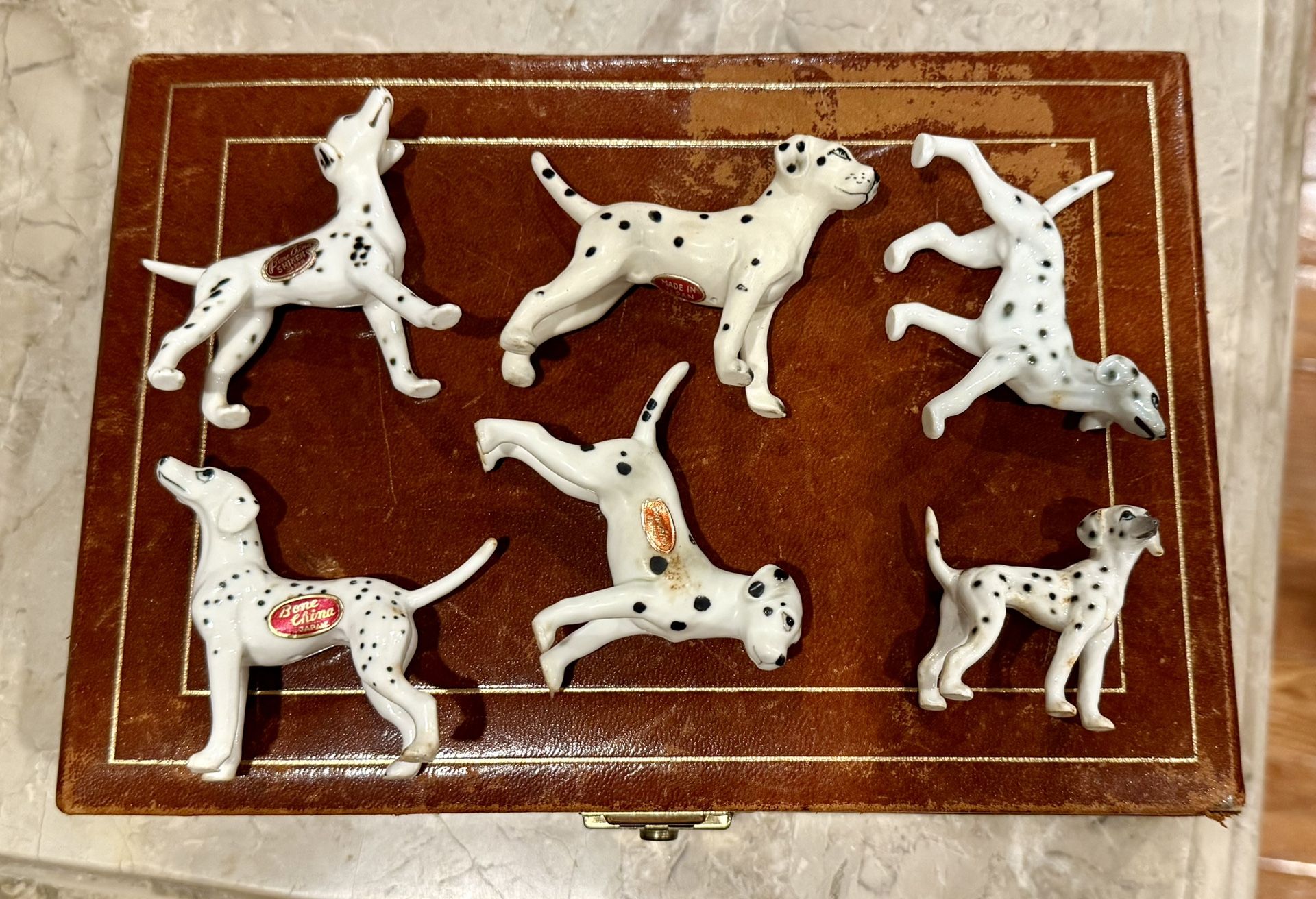 Lot Of 6 VTG Bone China Porcelain Miniature Dalmatian Dog Figurine Statues Japan