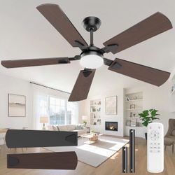 52" Ceiling Fan with Lights and Remote Control Black/Brown Reversible Indoor Outdoor Patio