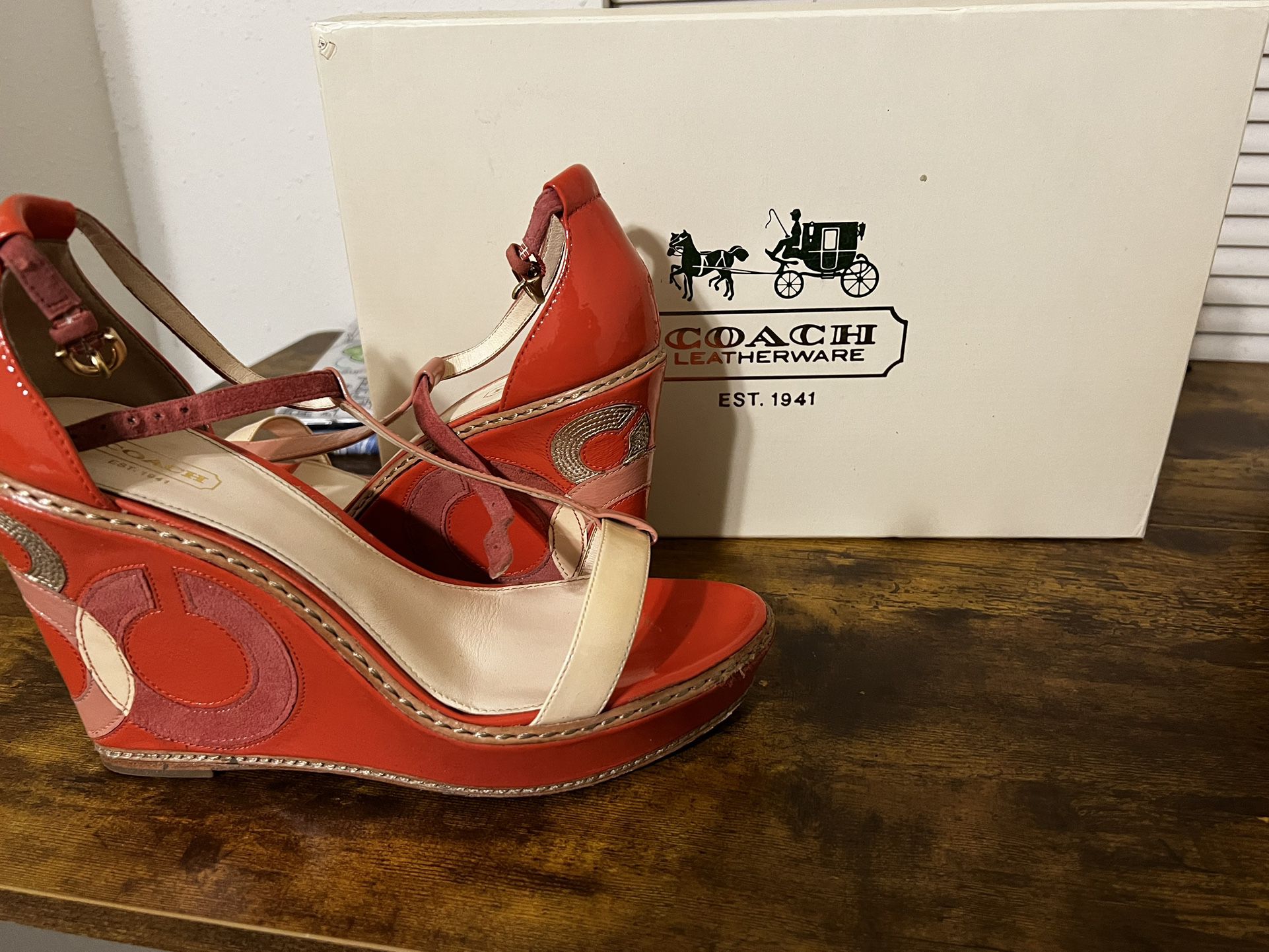 COACH Maggie Crinkle Wedges Melon Size 9.0