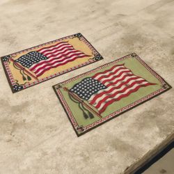 Antique American Flag Tobacco Felts Pair Patriotic Advertising Mats - Americana