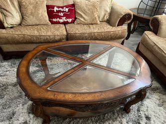 Dark wood with glass coffee table and side table