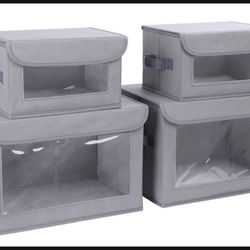 Storage Bins with Lids, 4 Pack Fabric Storage Baskets with Handle Collapsible Organizer Closet Storage Box with Clear 