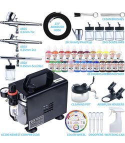 Airbrush Kit with Compressor, 24 Colors - MEEDEN ART