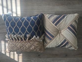 Set of 2 Boho Style Blue and Gold Pillows(PICK UP ONLY)