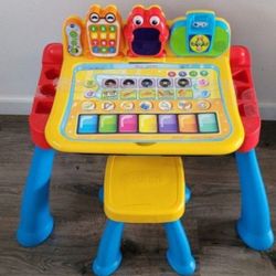 Vtech Touch and Learn Activity Table With Stool. 3 in 1 Activty Table With Sounds/Music. Toddler/ Children . Developmental Toy. Used.