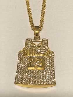 Men’s or women’s 14 kt gold plated diamond rhinestone,Michael Jordan basketball necklace 24 “