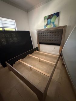 Bed Frame with Tufted Upholstered Headboard