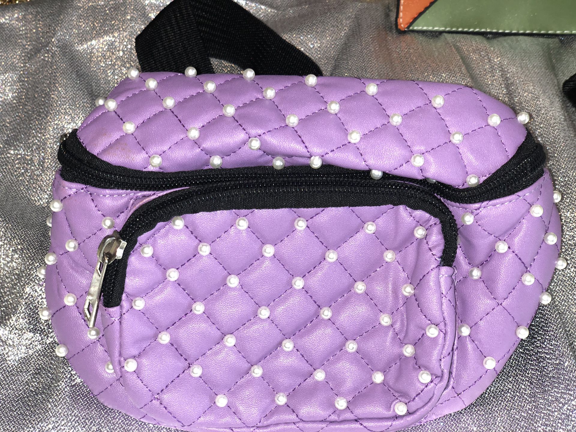Sm Quilted Pearl Waist Bag - Purple