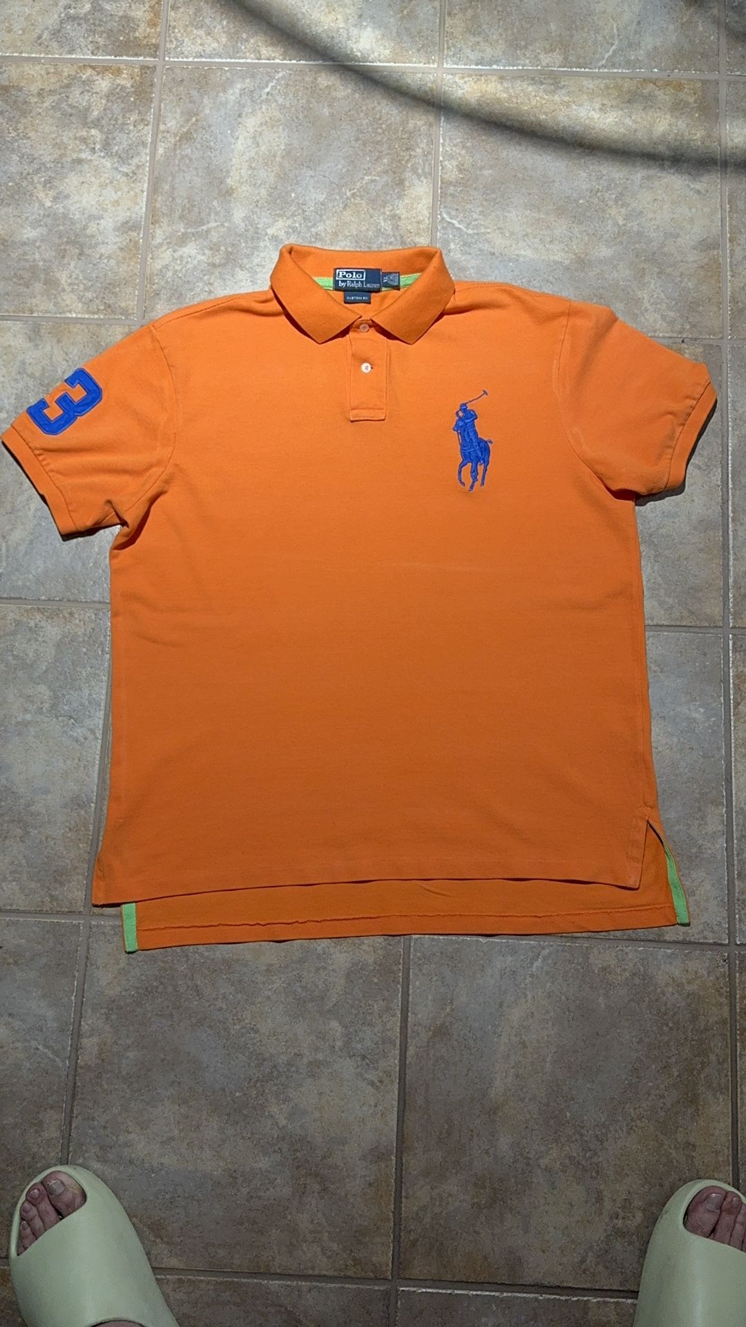 Polo Ralph Lauren Custom Fit Orange Big Pony #3 Mesh Polo Shirt XL *READ*