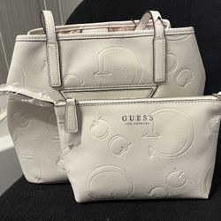 Guess White Tote and Pouch Set