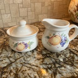 Vintage Pfaltzgraff Orchard Pattern Creamer & Sugar Bowl Set