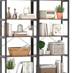 Metal Frame & Dual Anti-Tipping Kits | Freestanding Display Storage Rack | 5-Tier Bookshelf, 63-inch  For Home Office, Living Room, Bedroom | Set of 2