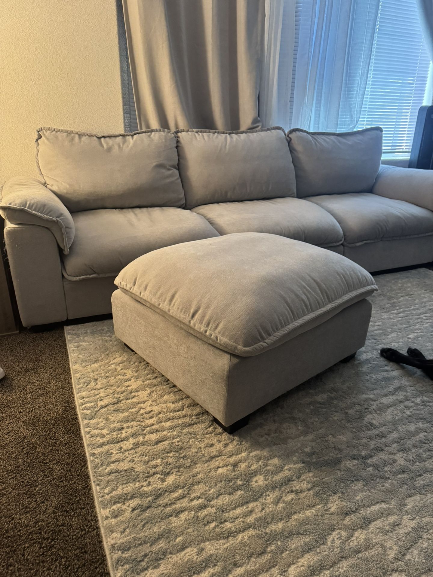 Grey Couch With Ottoman 